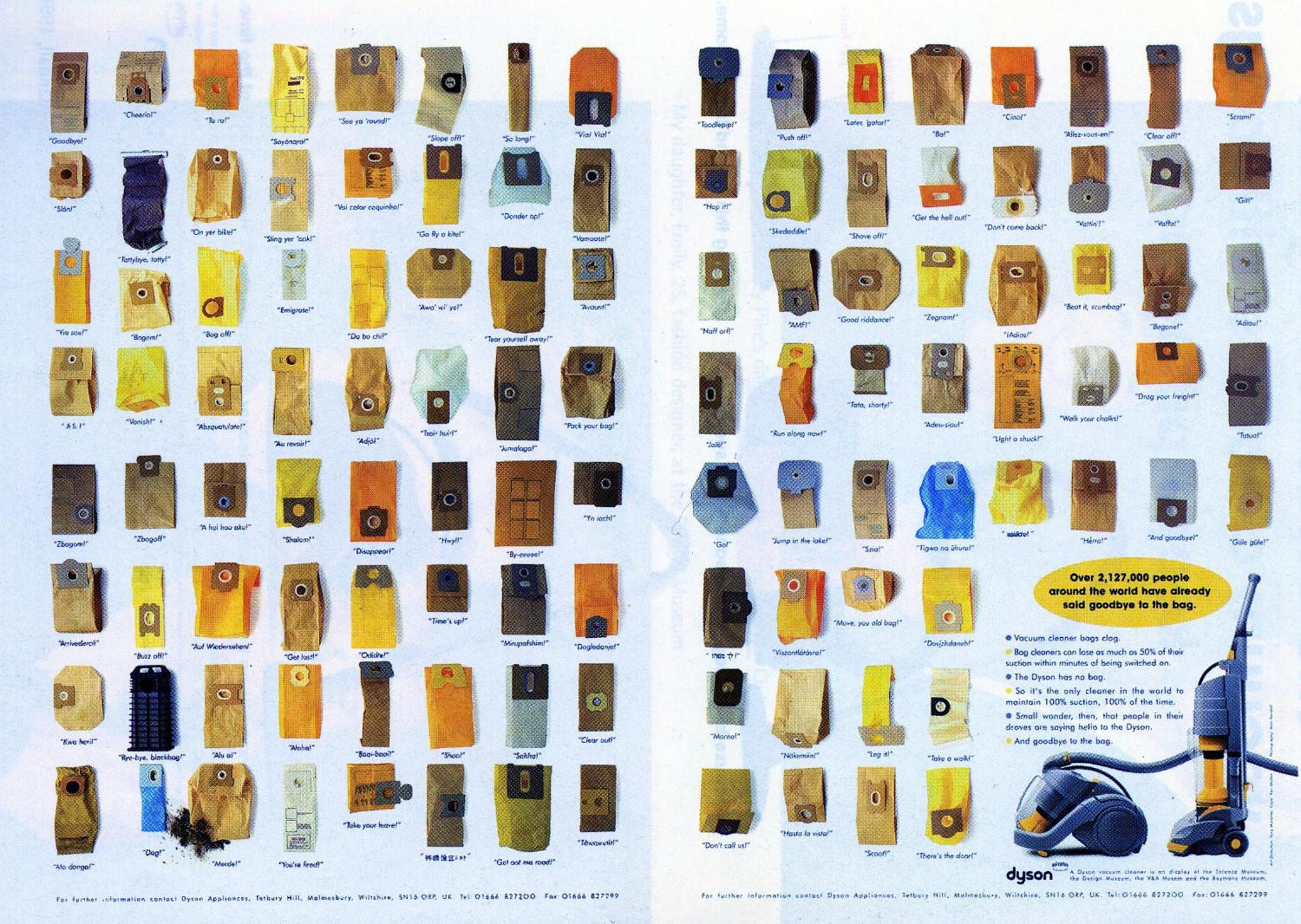 old dyson advertisement of bagged vacuum cleaners